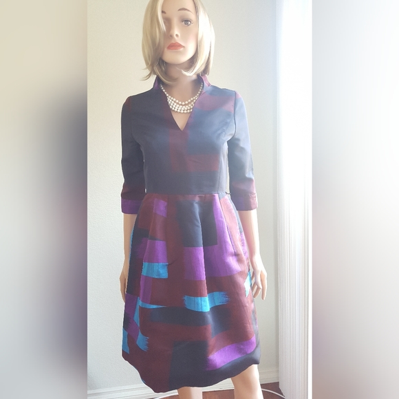 *$3,300 OSCAR DE LA RENTA PF 2012 STUNNING ARTSY COLORBLOCK RUNWAY DRESS US 0 - Picture 3 of 8